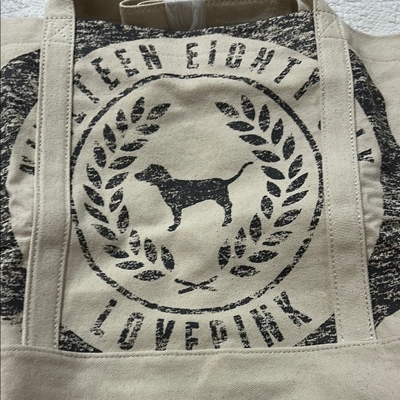 PINK Victoria's Secret Cream and Black Canvas Tote with Classic Emblem. NWT - Picture 3 of 7
